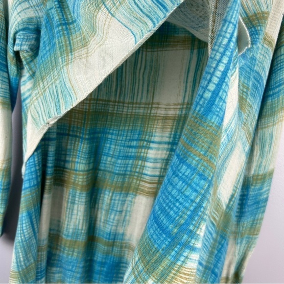 Anthropologie Sparrow Revolution Plaid Asymmetrical Draped Cardigan Medium Blue - Picture 15 of 15